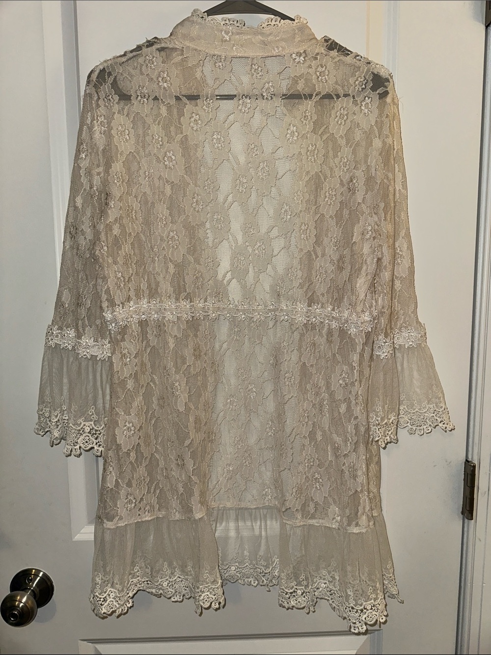 Sheer Lace Kimono Robe in Cream vintage 1 bottom loose - Picture 11 of 16
